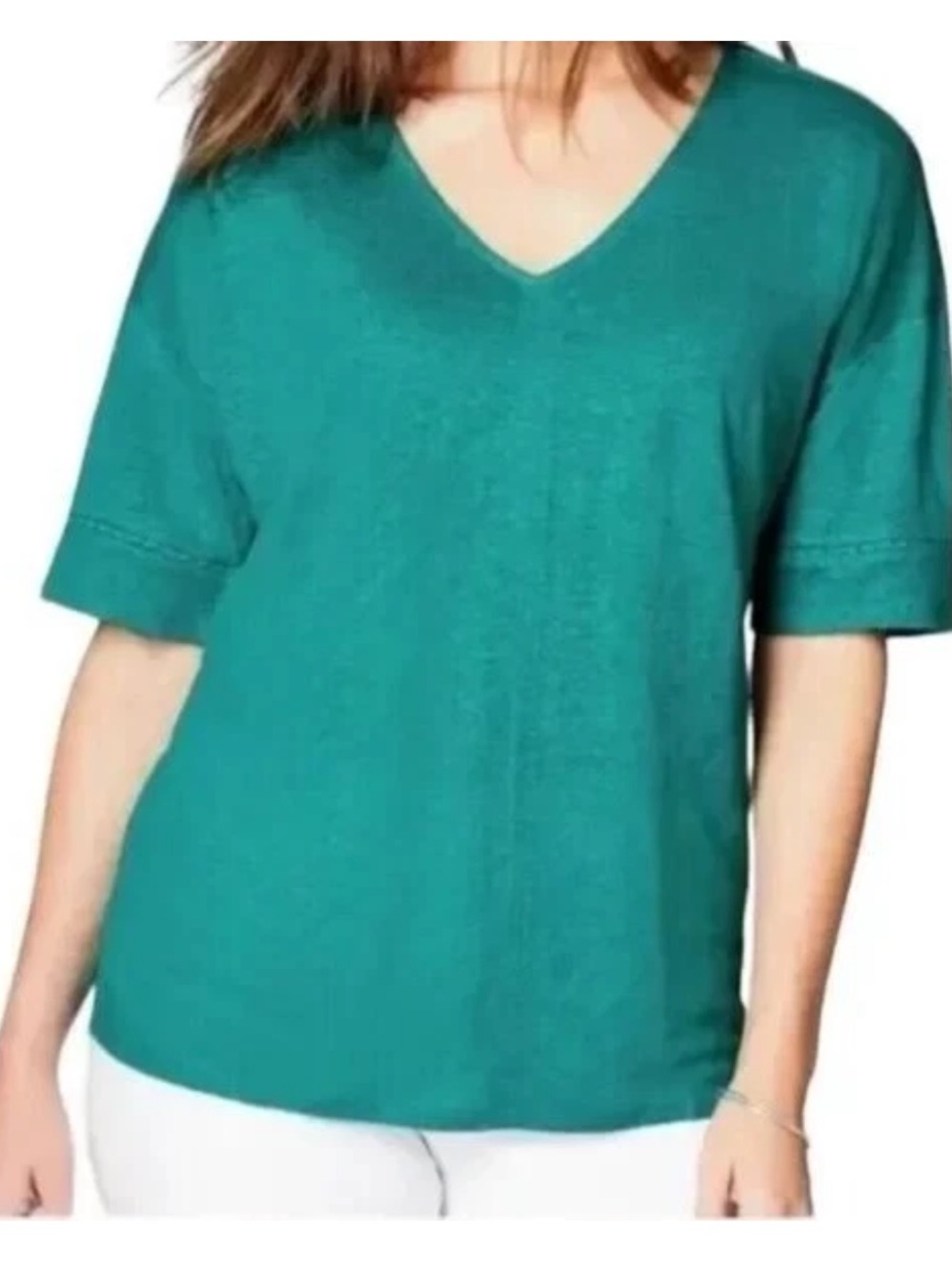 J. Jill Love Linen Teal 100% Linen V-Neck Boho Oversized  Size medium teal